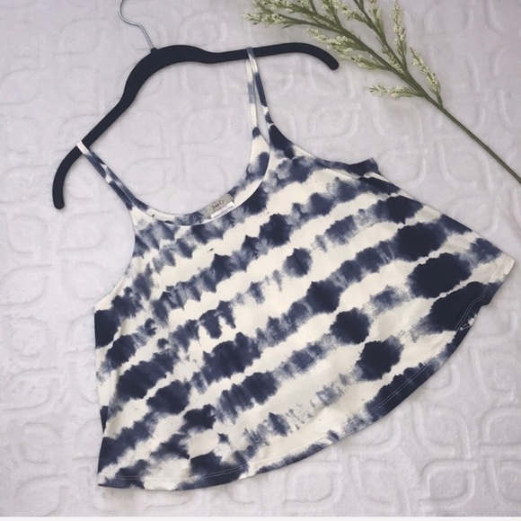 TIE DYE White & Navy Boho Festival Crop Top Medium - Picture 2 of 6